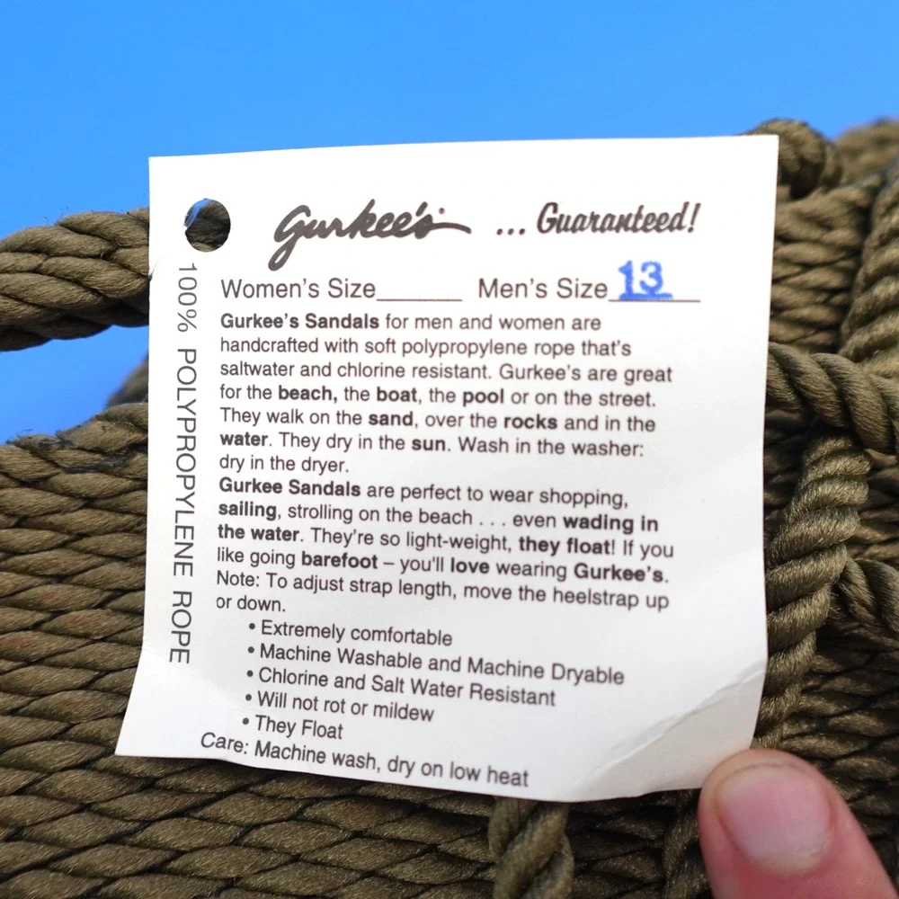Gurkee’s Neptune Rope Sandals Men’s 13 Olive New With Box